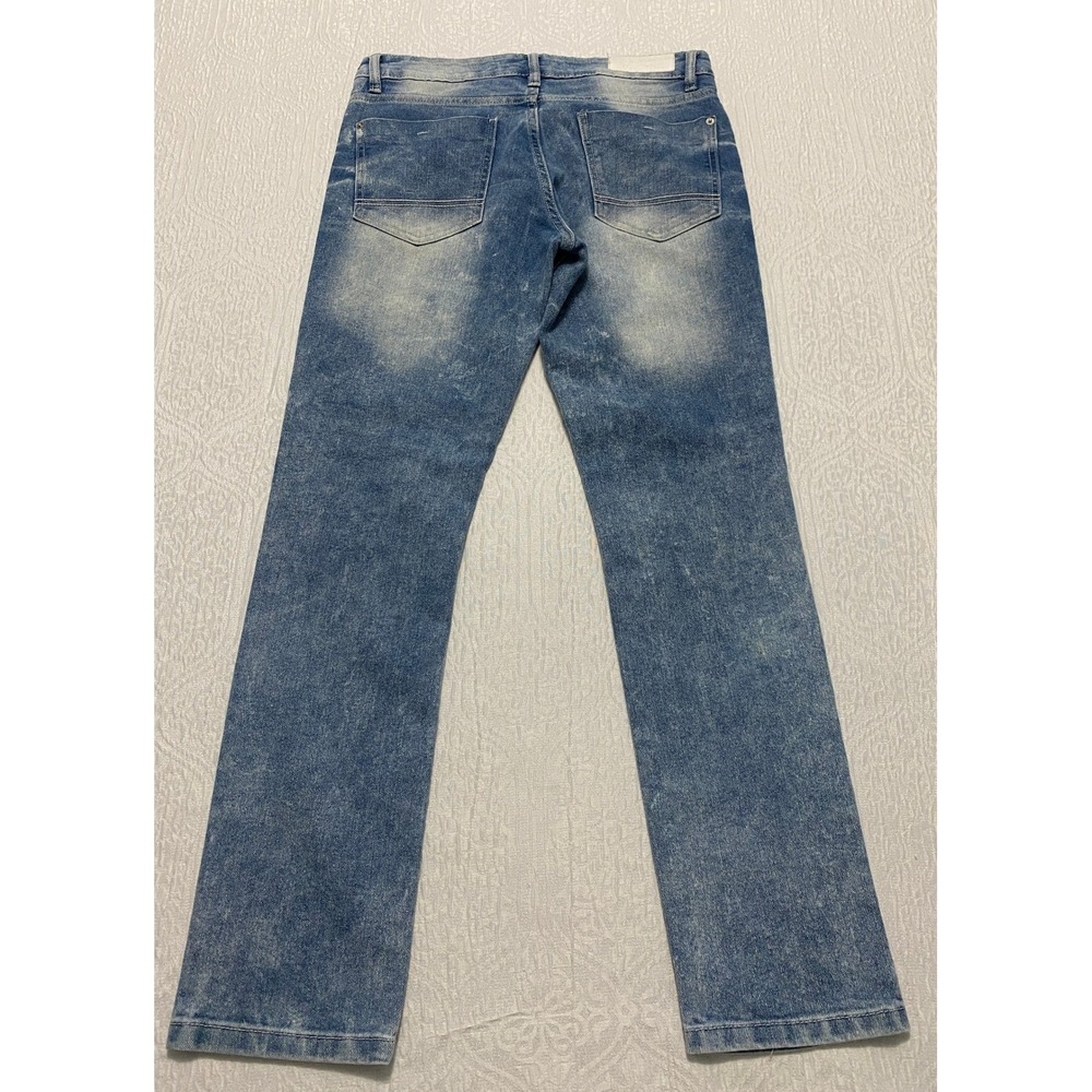 WT02 Moto Biker Jeans Men's Size 30x30 Blue Skinny‎ Stretch Distressed Ribbed